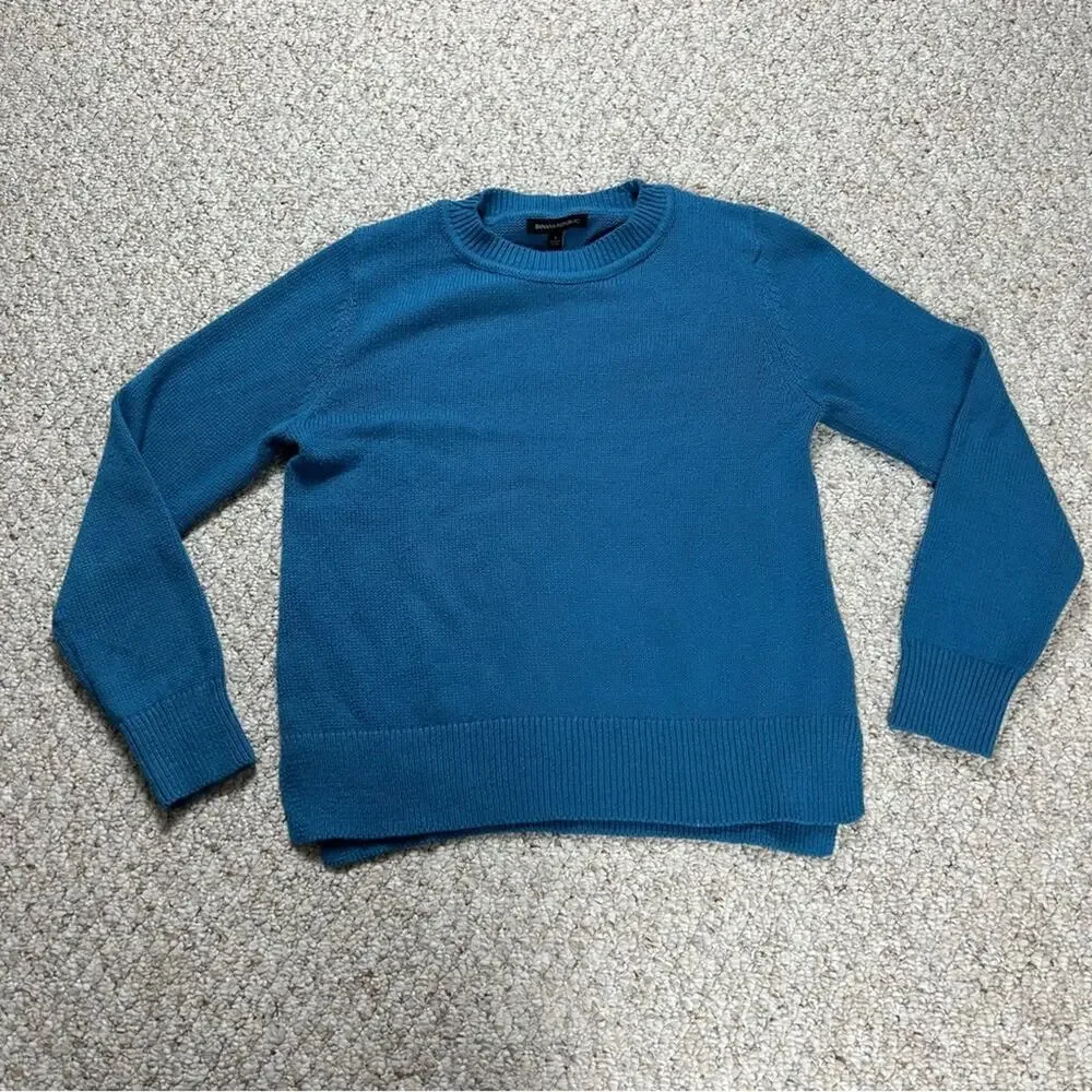 Banana Republic Crewneck Blue Sweater Mens Small Cotton Blend Split Hem